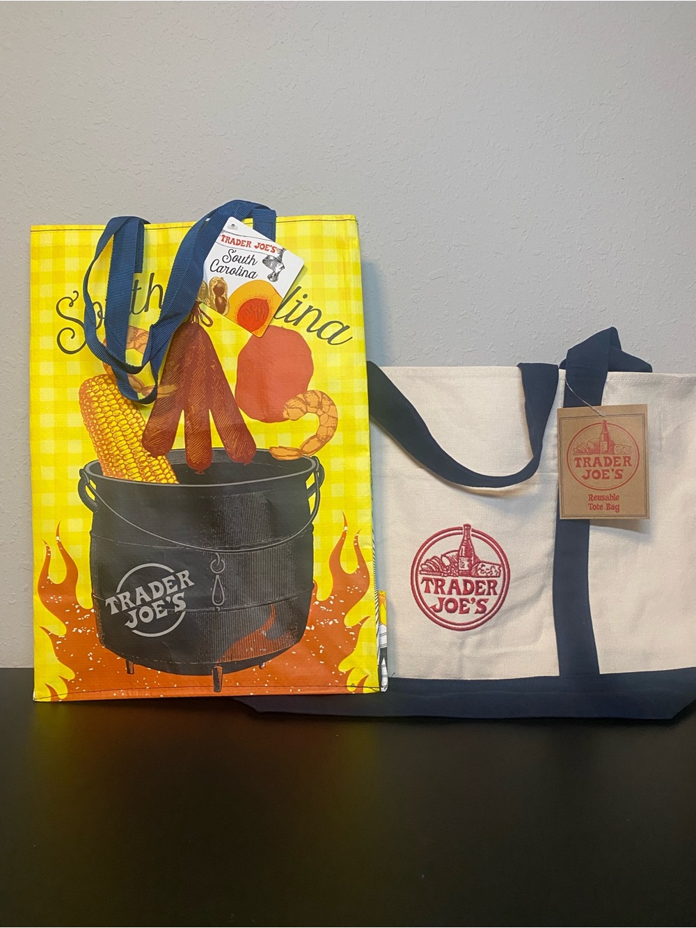 Trader Joe's Rare Set of Two Classic Navy and SC bag BRAND NEW W/TAGS